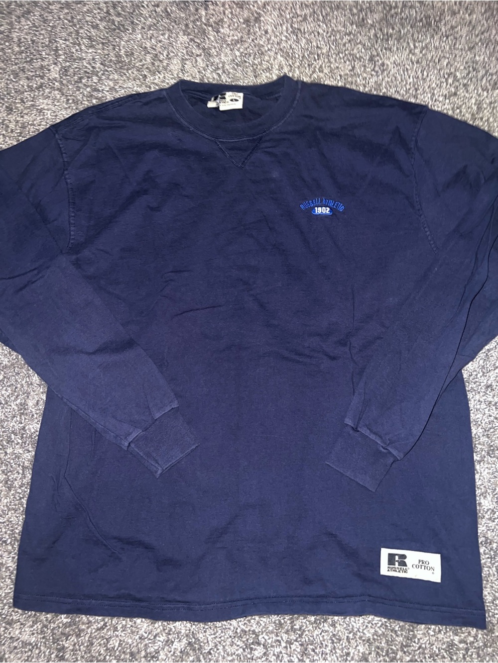 Russell Athletic Navy Long Sleeve Crew Tee with Chest Logo